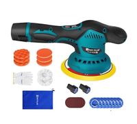 Lucidatrice a batteria per auto con 2 batterie da 12 V, 2,0 Ah, diametro 125 mm, diametro 150 mm, 300 W, 6 velocità 2800 - 5500 RPM con cuscinetti lucidanti da 150 mm