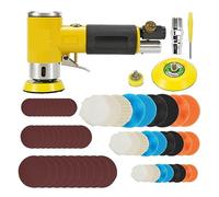 Lucidatrice a umido, Mini Orbital 2/3 "Air Sander Lucidatrice pneumatica Grinder Buffer Lucidatrice orbitale a doppia azione 80PCS Set di carta vetrata(HF-942 Deflection)
