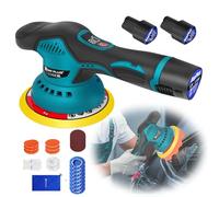 Lucidatrice eccentrica con spugna per lucidatura da 125 mm, lucidatrice da 150 mm, con batteria ricaricabile da 2 x 2000 mAh, set di lucidatura orbitale per auto, per dettagli, lucidatura