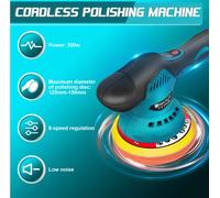 Lucidatrice per auto a batteria da 300 W con 2 batterie e caricabatterie da 2,0 Ah, 6 velocità variabili, eccentricità 12 mm, 22 accessori