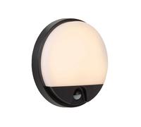 LUCIDE HUPS IR - Lampada da parete per interni/esterni, diametro 21 cm, LED, 1 x 10 W, 3000 K, IP54, sensore di movimento e giorno/notte, colore: Nero