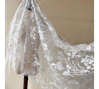 Lucido Paillettes Floreale Pizzo Tessuto Bianco Spento Ricamo per Abito da Sposa