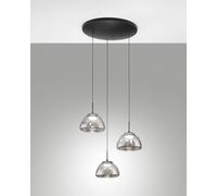 LUCILLE SOSPENSIONE FUME' 3 LUCI IN VETRO ATTACCO TONDO A LED CCT 2700K - 3000K - 4000K- 21W - 2250 lm DIMMERABILE