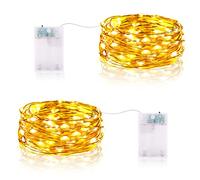 Lucine Led Decorative a Batteria 3 Metri 9.85FT 30LED Luci Stringa Led a Batteria Ghirlanda Luminosa Interni Esterni per Natale Casa Feste (2 Pezzi, Bianco Caldo)