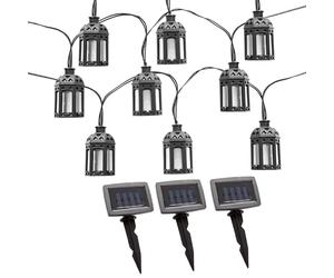 Lucine solari Luci solari per esterni Lampada solare a LED Lampada da giardino decorativa a forma di lanterna, plastica nera, 30x LED bianco caldo, L 200 cm