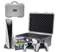 Luck&Link Custodia rigida da viaggio compatibile con console PlayStation 5, controller, PS5, custodia da trasporto con schiuma personalizzata per edizioni standard e digitali (bianco e nero)