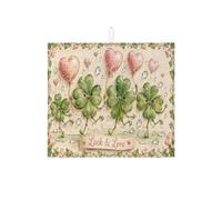 Luck & Love Tappetino scolapiatti per bancone della cucina, tappetino assorbente per scolapiatti con trifoglio verde, tappetino scolapiatti in microfibra con motivo floreale, per la stagione