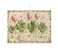 Luck & Love Tappetino scolapiatti per bancone della cucina, tappetino assorbente per scolapiatti con trifoglio verde, tappetino scolapiatti in microfibra con motivo floreale giocoso per la stagione