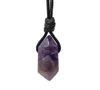 Luck Strings Collana con ciondolo in cristallo di quarzo con ametista naturale, unisex, per adulti, per meditazione spirituale, idea regalo, regolabile, si apre da 40,6 cm a 81,3 cm, pietra preziosa