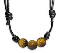 Luck Strings Ojo de Tigre - Collana annodata con perline occhio di tigre e cordino regolabile in nylon cerato, protezione energia e abbondanza, unisex, girocollo con perline per uomini e donne