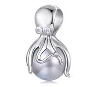 Luck Trader Braccialetto in argento Sterling 925 con ciondolo a forma di polpo con opale reale e una rara perla blu