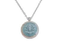 Luck Trader Collana con ciondolo a forma di Buddha Guanyin in argento Sterling e giada certificata, catena da 45,7 cm, ciondolo 3,5 cm di diametro.