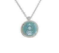 Luck Trader Collana con ciondolo a forma di dea della misericordia in giada e argento Sterling certificato, catenina da 45,7 cm, ciondolo 3,5 cm di diametro.