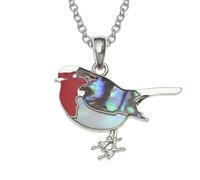 Luck Trader Collana con ciondolo a forma di pettirosso, con vera conchiglia di paua e madreperla, regalo per lei, mamma, sorella, Natale, compleanno, Misura unica, Acciaio inossidabile, Nessuna pietra