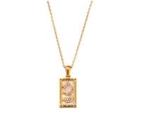 Luck Trader Oro Tarocco Carta Ciondolo Collana Donna Accompagnamento Spirituale Saggezza Energetica, Eén maat, Acciaio inossidabile, Zirconia cubica
