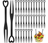luckaide Forchette da frutta, 200 pezzi, in plastica, colore nero, per patatine fritte, stuzzicadenti, patatine fritte, frutti forks, bento food picks, mini forchette usa e getta