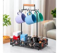 LUCKCDUO 1 supporto per tazze da caffè, vassoio per capsule di caffè, per gli amanti del caffè, organizer per piano di lavoro, ganci inclinati verso l'alto (rettangolare)