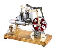 LUCKDANO Kit Motore Stirling, Modello di Ad Aria Calda a Doppio Cilindro con Luce LED e in Metallo, Giocattolo Educativo Fai da Te per Esperimenti Scientifici Adulti Bambini (SILVER)