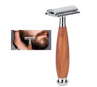 LUCKDANO Rasoio Barba di Sicurezza Classico Uomo a Doppia Lama - Rasoio Manuale con Manico in Legno, Design Antiscivolo Presa Comoda, Facile Sostituzione della Lama, Staccabile per la Pulizia,