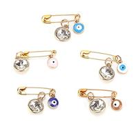 LUCKDANO Spille per Occhi Turchesi Fatte a Mano, Set da 5 Pezzi, Accessori di Abbigliamento Alla Moda, Perfetti per Decorare Vestiti, Cappelli e borse.