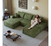 luckdect 270 cm Divano componibile con penisola L e poggiapiedi 4 posti divano ad angolo convertibile, velluto a coste, divano compresso senza montaggio, per soggiorno, appartamento, (verde+L)
