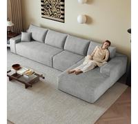 luckdect Divano angolare modulare, 340 cm, 4 posti, con Meridiana, Velluto a Coste, Seduta Profonda per Soggiorno, Consegnato compresso (Merdiana a Destra)