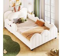 luckdect Letto piattaforma 90 x 200 cm con cuscino coniglio beige - testiera imbottita carina, barriera di sicurezza integrale, telaio in pino massiccio e MDF, letto per bambini adolescenti, sicuro