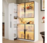 luckdect Vetrina vetrata 110 x 35 x 160 cm con LED - Mobile alto con ripiani scorrevoli e cassetti-Libreria moderna, mobile da sala da pranzo, per soggiorno cucina ufficio, bianco