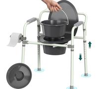 Luckfaith LBC01 Sedia Comoda WC 4-in-1 con Secchio Rimovibile - Ausilio Toilette Regolabile in Altezza fino a 180 kg, Sedia WC da Camera Pieghevole e Leggera per Anziani e Disabili