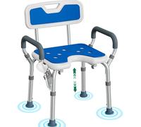 Luckfaith LC03 Sedia da Doccia Regolabile con Braccioli e Schienale - Sedile Doccia Antiscivolo a U in Alluminio con Braccioli Imbottiti, Sgabello Bagno Leggero per Anziani, Disabili e Recupero