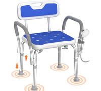 Luckfaith LC11 Sedia da Doccia con Schienale - Altezza Regolabile a 6 Livelli, Sedile Antiscivolo con Supporto Schiena Imbottito, Sgabello Doccia per Anziani, Disabili e Donne in Gravidanza
