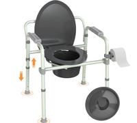 Luckfaith Sedia Comoda con Secchio Rimovibile - Ausilio WC Regolabile in Altezza con Capacità 180 kg, Sedia da Comodino Pieghevole e Leggera per Anziani e Adulti con Disabilità