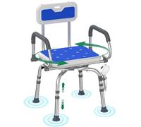 Luckfaith Sgabello da Doccia 360° - Sedia da Doccia Regolabile in Altezza con Schienale e Braccioli Pivotanti, Sgabello da Bagno Antiscivolo e Leggero per Anziani e Disabili