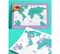 Luckies - Mappa da grattare e grattare al neon, mappa del mondo da grattare, formato A3, mappa del mondo da grattare, mappa del mondo da grattare, verde