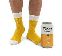 Luckies of London Soup Socks - Calzini da uomo colorati e divertenti con fantasia "birra" in morbido misto cotone - Calzini particolari in lattina di birra - Lager bionda