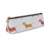 Luckily&Day Cute Dachshound Dogs Stampa Personalizzata Triangolare Pouch Unico in Pelle Cosmetici Organizer Compact Zipper Pouch Bianco, Taglia Unica, Elegante, Bianco, One Size, Design elegante
