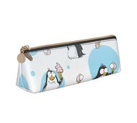 Luckily&Day Cute Penguins Stampa Personalizzata Triangolare Sacchetto Elegante In Pelle Cosmetico Organizzatore Compact Zipper Pouch, Bianco, One Size, Design elegante