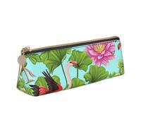 Luckily&Day Flamingo Amore Fiori Stampa Personalizzato Triangolare Sacchetto Elegante In Pelle Cosmetico Organizer Compact Zipper Pouch, Bianco, One Size, Design elegante
