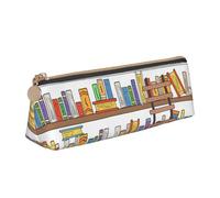 Luckily&Day Funny Book Shelf Collection e Ladder Print personalizzato Triangolare Pouch Unico Leather Cosmetic Organizer Compact Zipper Pouch Bianco, Taglia Unica, Elegante, Bianco, One Size, Design