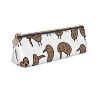 Luckily&Day Kiwi Birds Cute Print personalizzato triangolare sacchetto elegante in pelle cosmetica organizzatore compatto cerniera sacchetto, Bianco, One Size, Design elegante