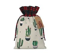 Luckily&Day Sacchetto regalo di Natale con coulisse con stampa cactus verde per festa di compleanno divertente borsa di tela riutilizzabile, 1 pezzo