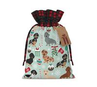 Luckily&Day Sacchetto regalo di Natale con coulisse con stampa floreale di cane per festa di compleanno divertente borsa di tela riutilizzabile, 1 pezzo, Nero, Medium