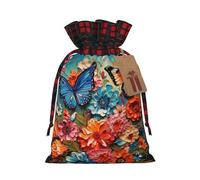 Luckily&Day Sacchetto regalo di Natale con coulisse con stampa floreale e farfalla per festa di compleanno divertente borsa di tela riutilizzabile, 1 pezzo, Nero, Medium