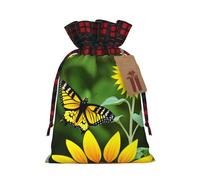 Luckily&Day Sacchetto regalo di Natale con coulisse con stampa girasole e farfalla per festa di compleanno divertente borsa di tela riutilizzabile, 1 pezzo, Nero, Medium