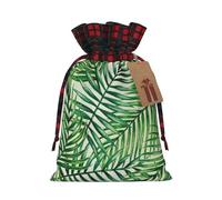 Luckily&Day Sacchetto regalo di Natale con coulisse con stampa verde foglia di banana per feste festival divertente borsa di tela riutilizzabile, 1 pezzo, Nero, Medium