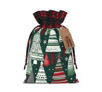 Luckily&Day Sacchetto regalo di Natale con stampa alberi di Natale con coulisse per festa di compleanno divertente borsa di tela riutilizzabile, 1 pezzo, Nero, Medium