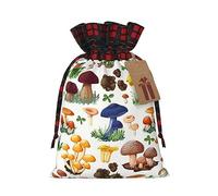 Luckily&Day Sacchetto regalo di Natale con stampa di funghi giapponesi con coulisse per feste festival divertente borsa di tela riutilizzabile, 1 pezzo, Nero, Small