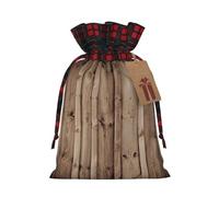 Luckily&Day Sacchetto regalo natalizio con coulisse con stampa a grana di legno, per feste, festival, divertente borsa in tela riutilizzabile, 1 pezzo piccolo