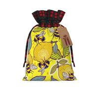 Luckily&Day Sacchetto regalo natalizio con coulisse con stampa gialla con limone e ape, divertente borsa in tela riutilizzabile, 1 pezzo piccolo