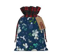 Luckily&Day Sacchetto regalo natalizio con stampa erba e colomba, per feste, festival, divertente borsa in tela riutilizzabile, 1 pezzo, Nero, Medium